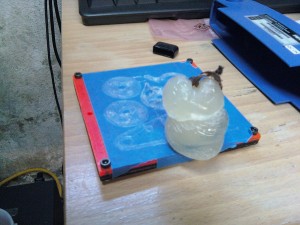 A big blob of PLA on the build platform